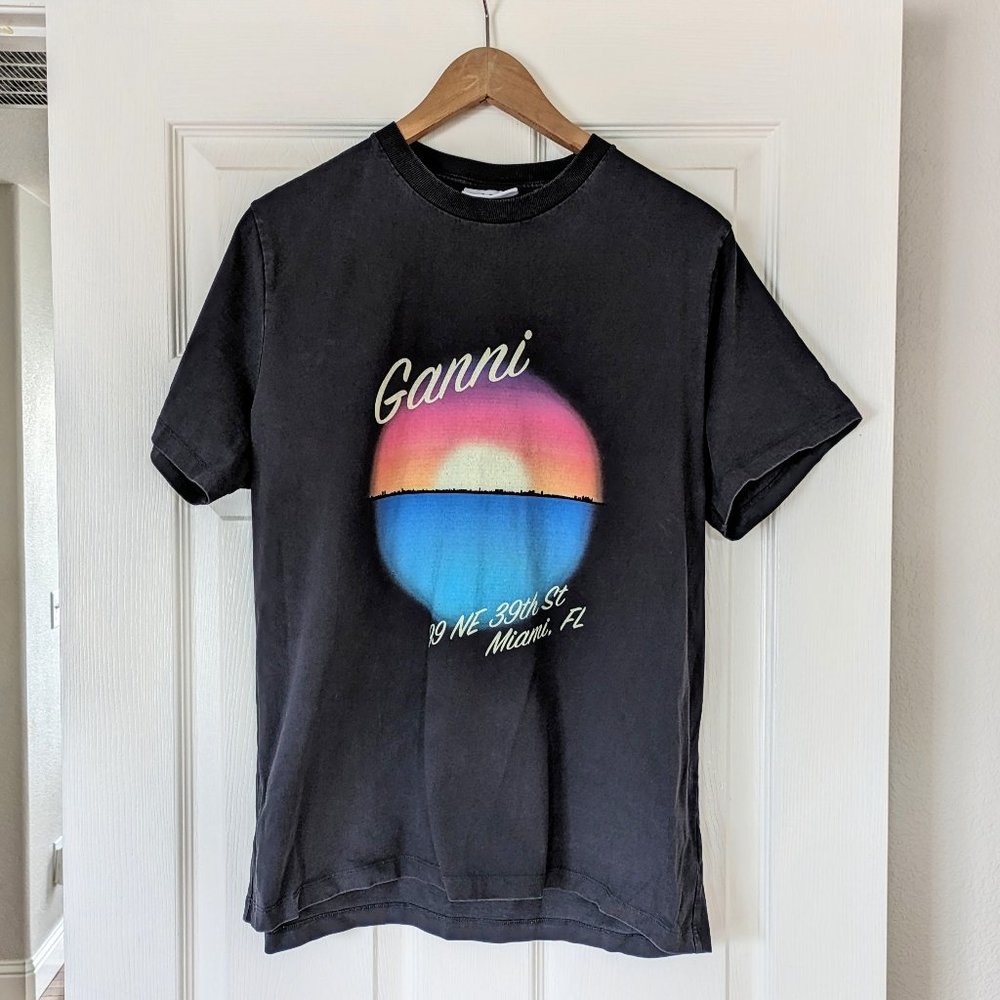 Ganni Washed Black Graphic Tee size Large